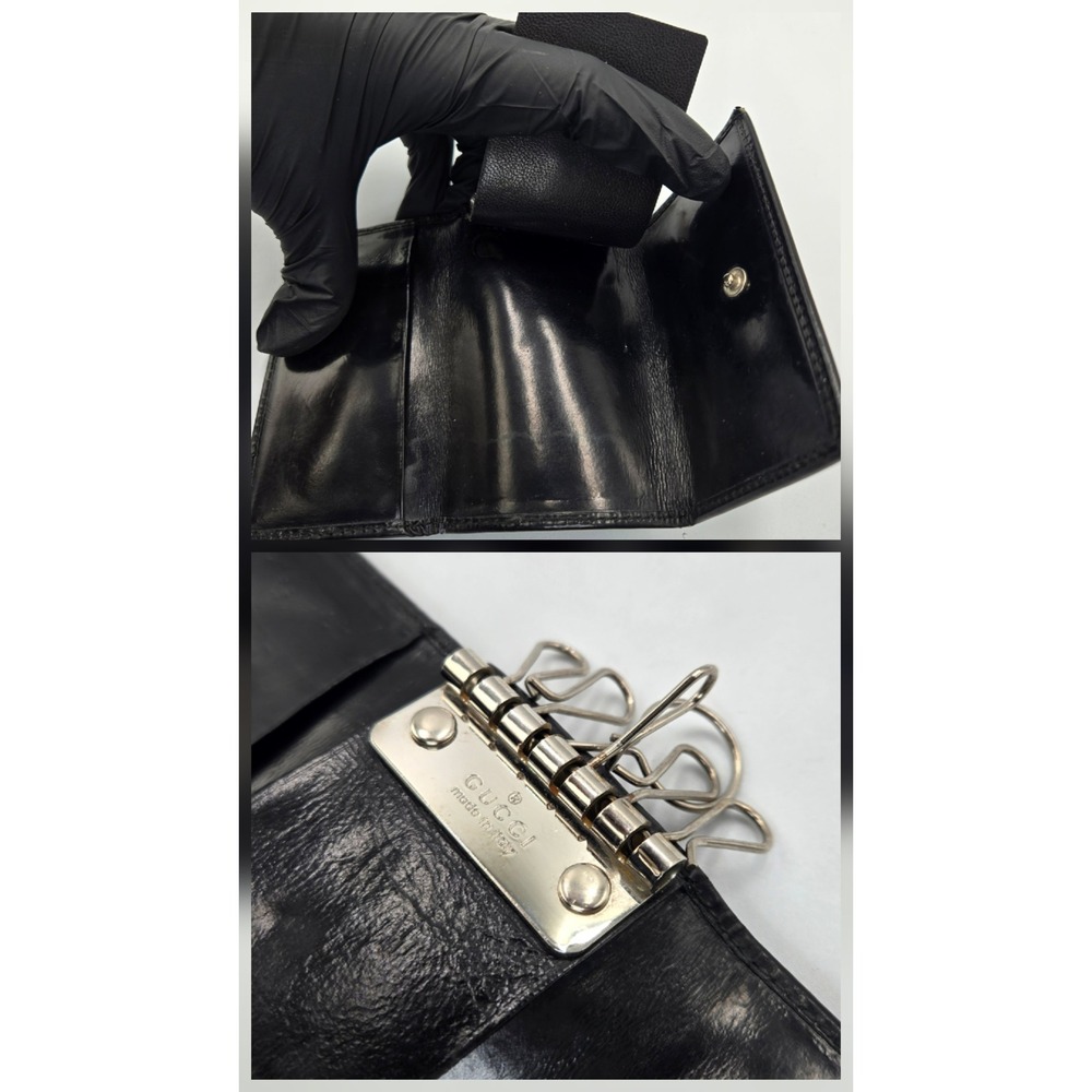 Gucci Vintage Black Leather 6 Hook Key Case Holder Silver G Logo Made in Italy - Picture 4 of 8